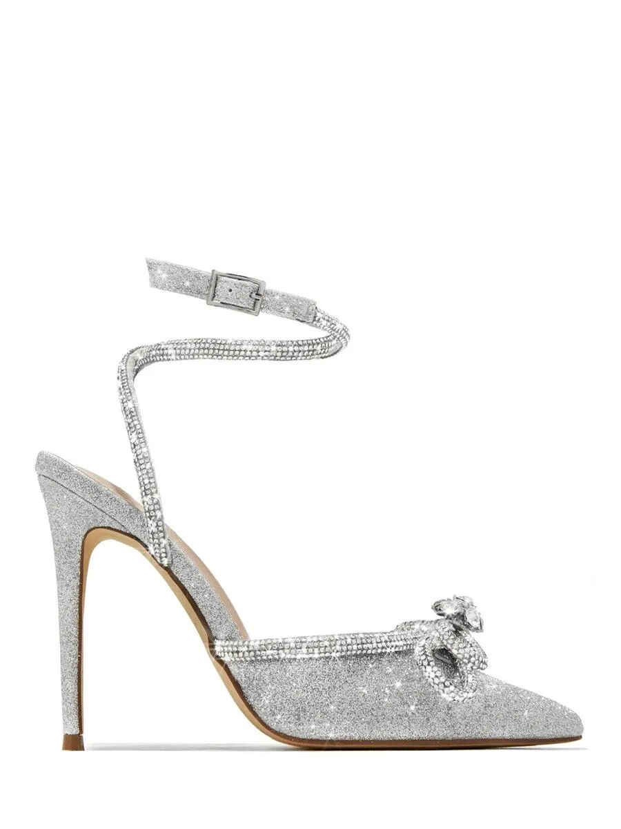 Bowknot Rhinestone Thin Pointed Heels MHE1117