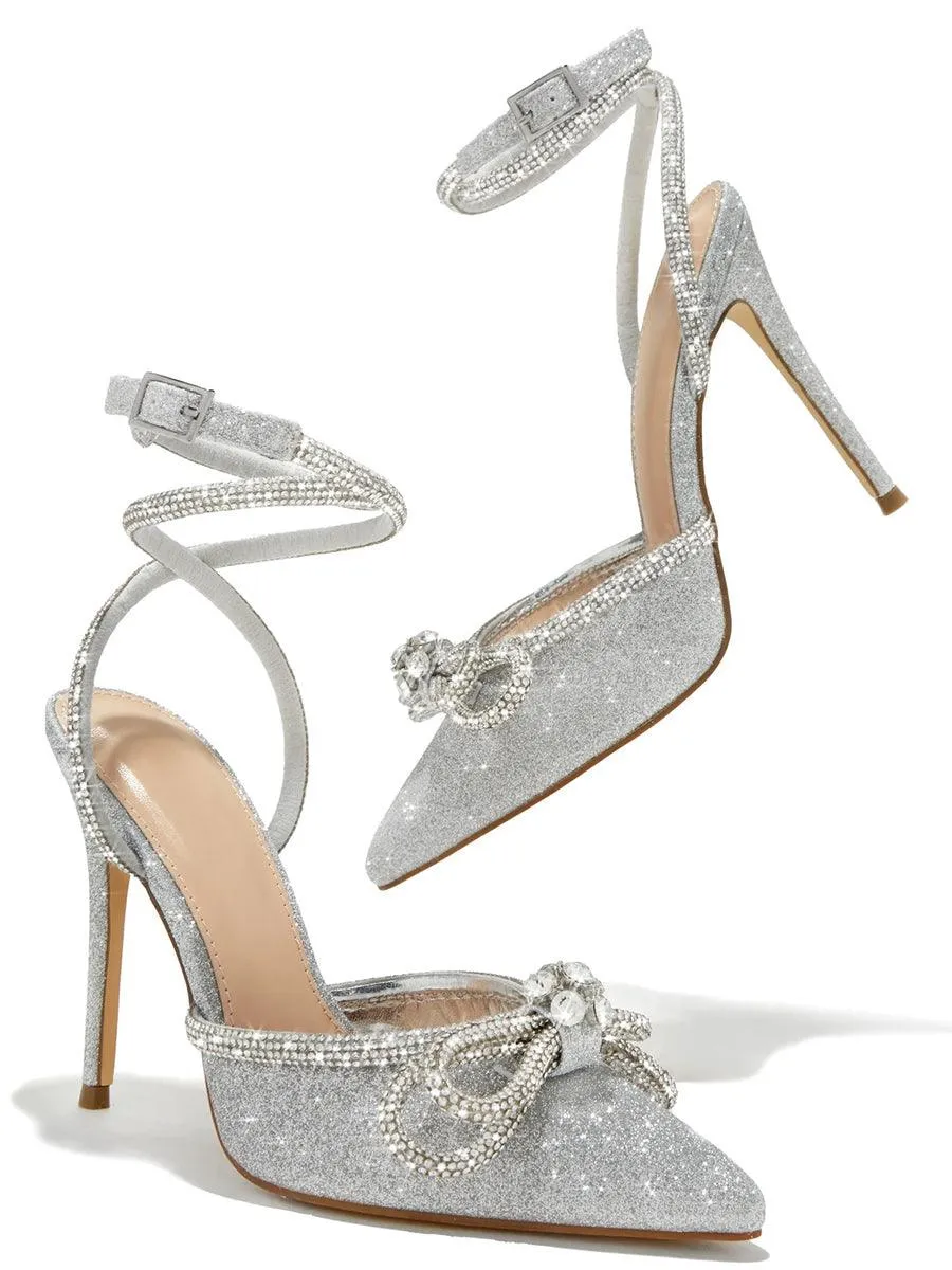 Bowknot Rhinestone Thin Pointed Heels MHE1117