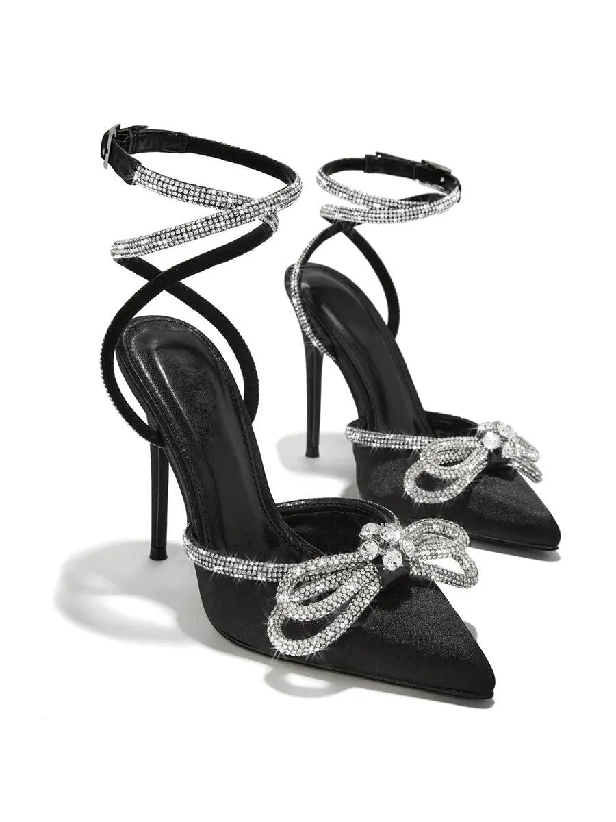 Bowknot Rhinestone Thin Pointed Heels MHE1117