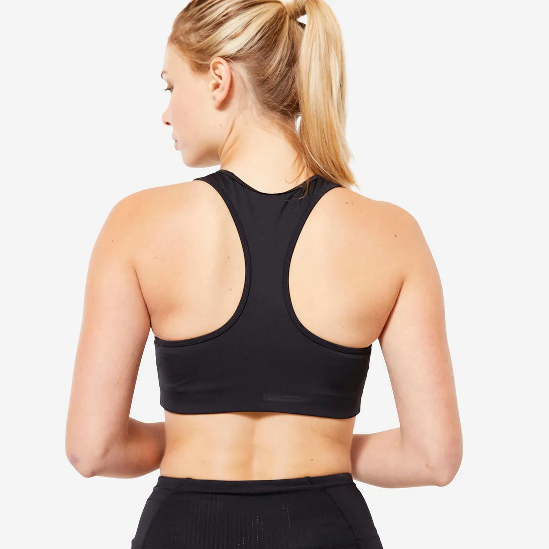 Brassière doublée dos nageur maintien modéré Femme, Noir