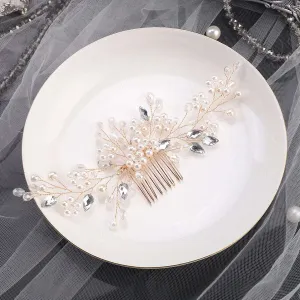 Bridal Delicate White Pearl Hair Comb, Rhinestone Crystals Wedding Hairpiece, Bridesmaid Pearl Hair Accessory