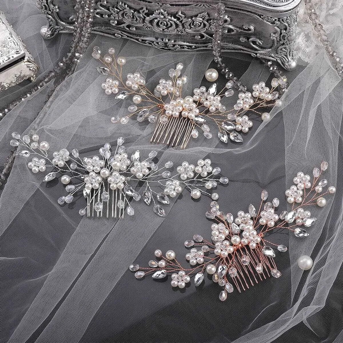 Bridal Delicate White Pearl Hair Comb, Rhinestone Crystals Wedding Hairpiece, Bridesmaid Pearl Hair Accessory