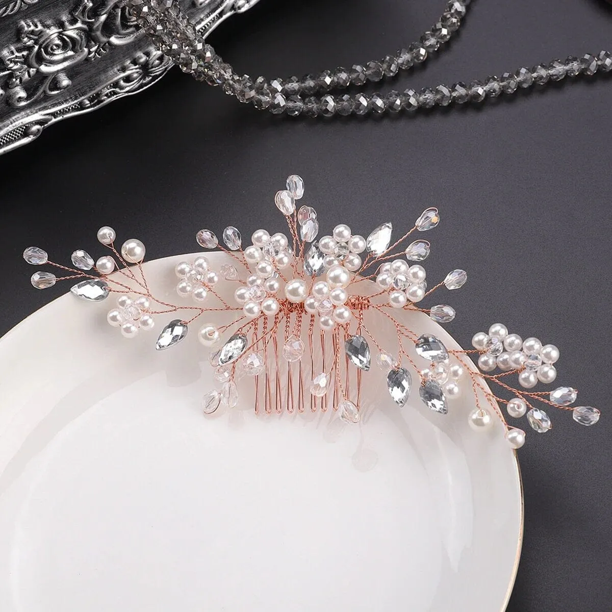 Bridal Delicate White Pearl Hair Comb, Rhinestone Crystals Wedding Hairpiece, Bridesmaid Pearl Hair Accessory
