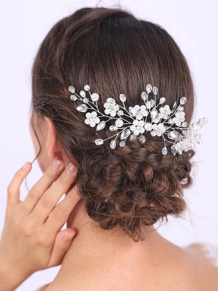Bridal Delicate White Pearl Hair Comb, Rhinestone Crystals Wedding Hairpiece, Bridesmaid Pearl Hair Accessory