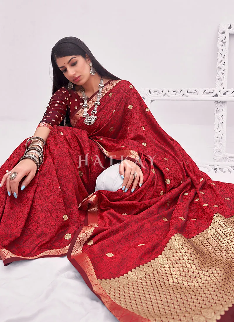 Bridal Red Embellished Banarasi Silk Saree