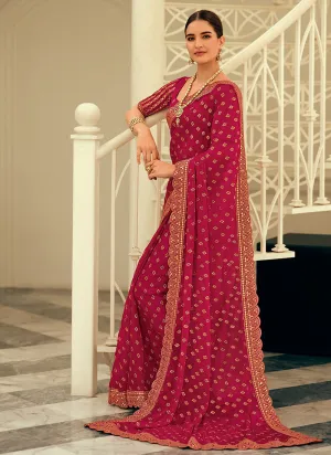 Bridal Red Foil Mirror Embroidery Wedding Silk Saree