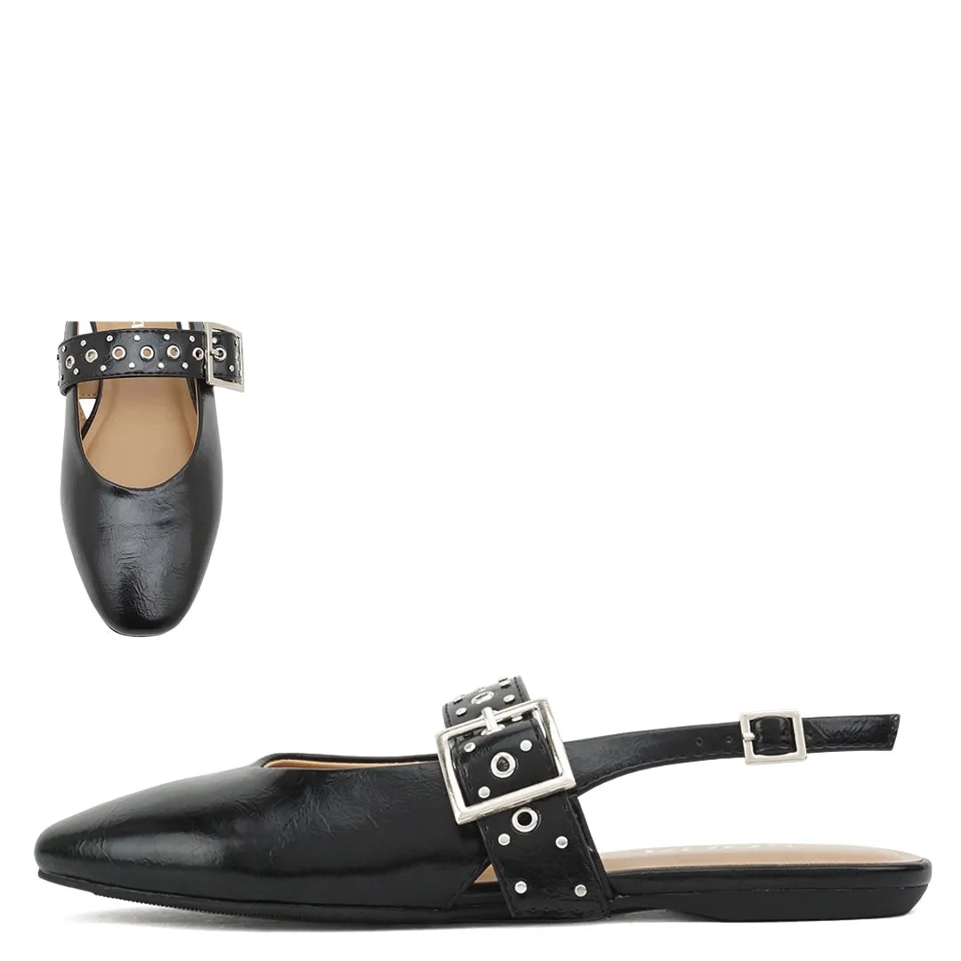 Briella Slingback Round Toe Buckle Strap Flats