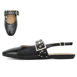 Briella Slingback Round Toe Buckle Strap Flats