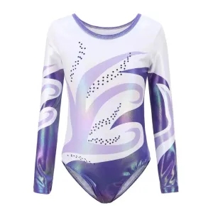 Bright Long Sleeve Gymnastics Leotard for Girls - Diamante Practice Dancewear