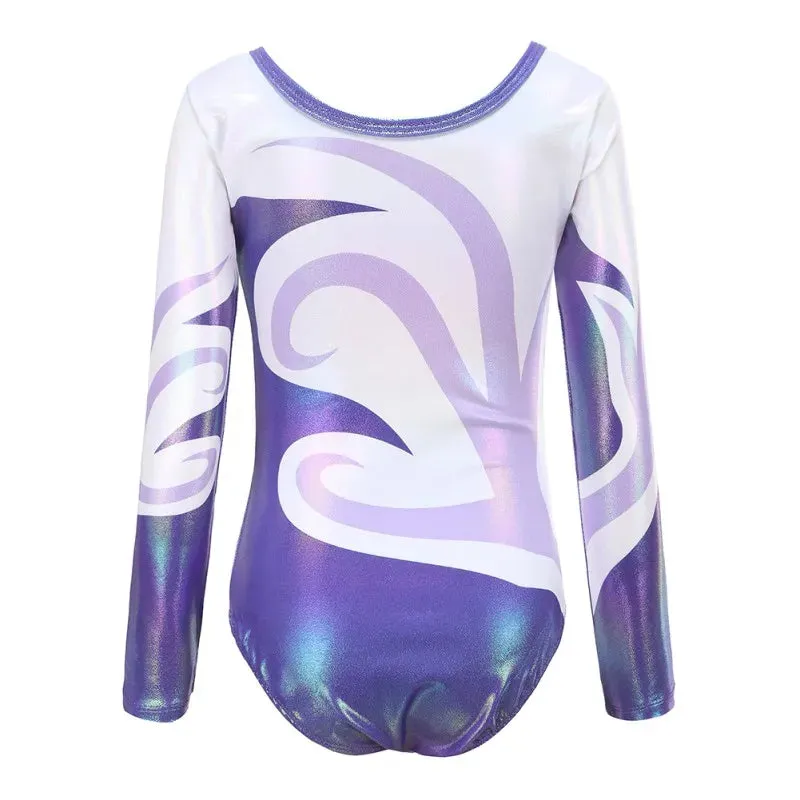Bright Long Sleeve Gymnastics Leotard for Girls - Diamante Practice Dancewear
