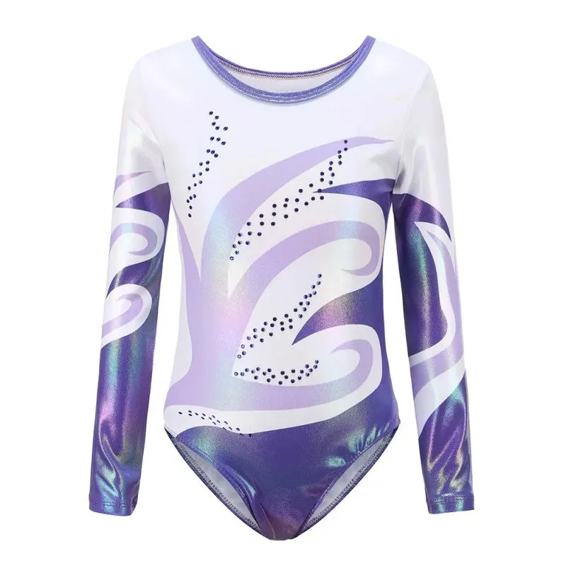 Bright Long Sleeve Gymnastics Leotard for Girls - Diamante Practice Dancewear
