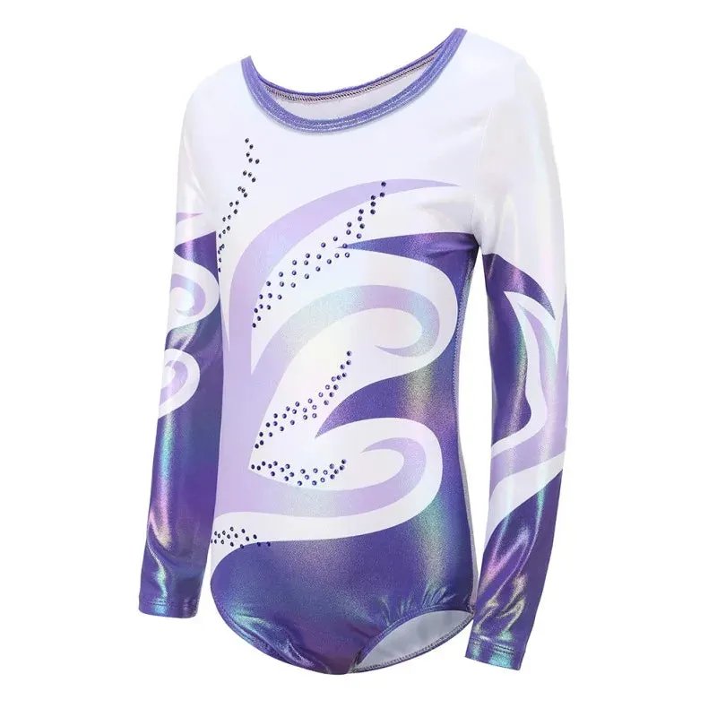 Bright Long Sleeve Gymnastics Leotard for Girls - Diamante Practice Dancewear