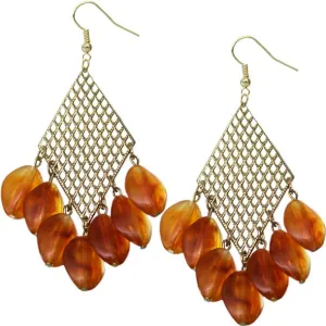 Brown Beaded Filigree Caged Dangle Earrings