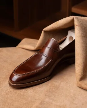 Brown Italian Leather Handcrafted Slip On Penny Loafers - Loafers