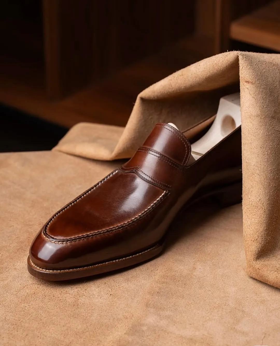 Brown Italian Leather Handcrafted Slip On Penny Loafers - Loafers