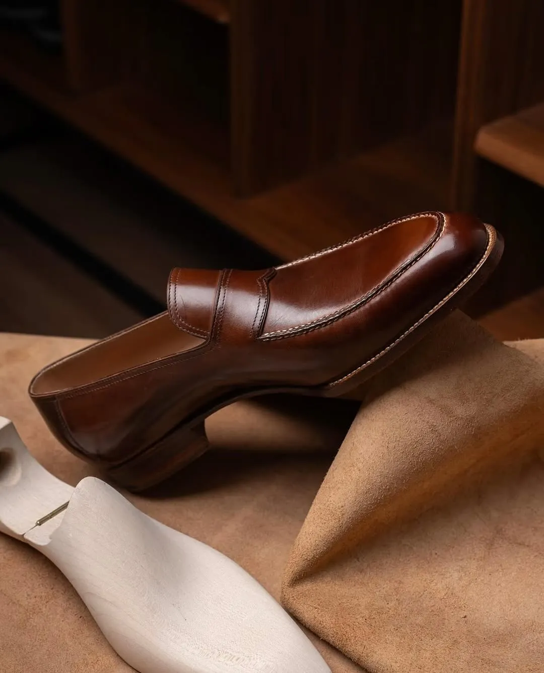 Brown Italian Leather Handcrafted Slip On Penny Loafers - Loafers