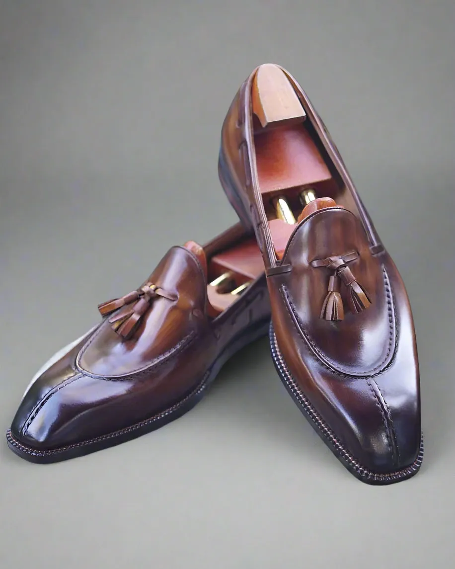Brownish Italian Leather Lysandra Tassel Loafers - Loafers