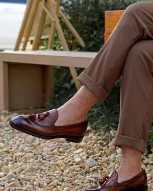 Brownish Italian Leather Lysandra Tassel Loafers - Loafers