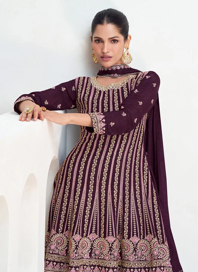 Burgundy Multi Embroidery Gharara Style Suit