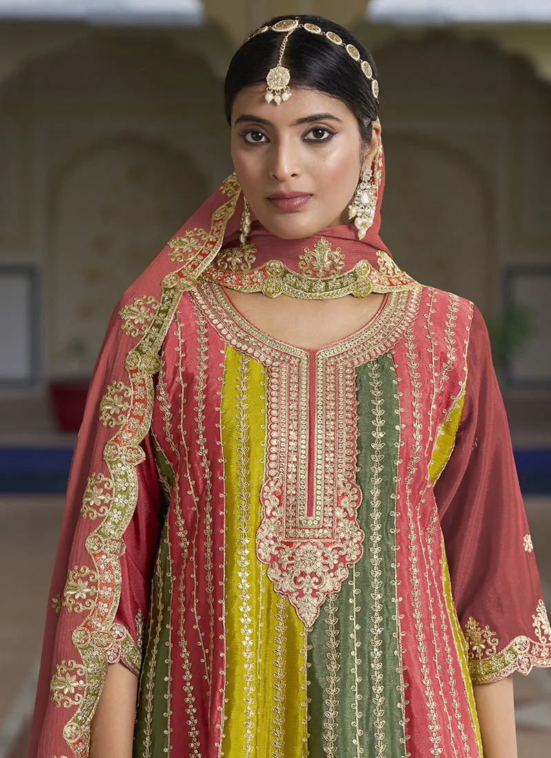 Burnt Red Multi Embroidery Wedding Gharara Style Suit