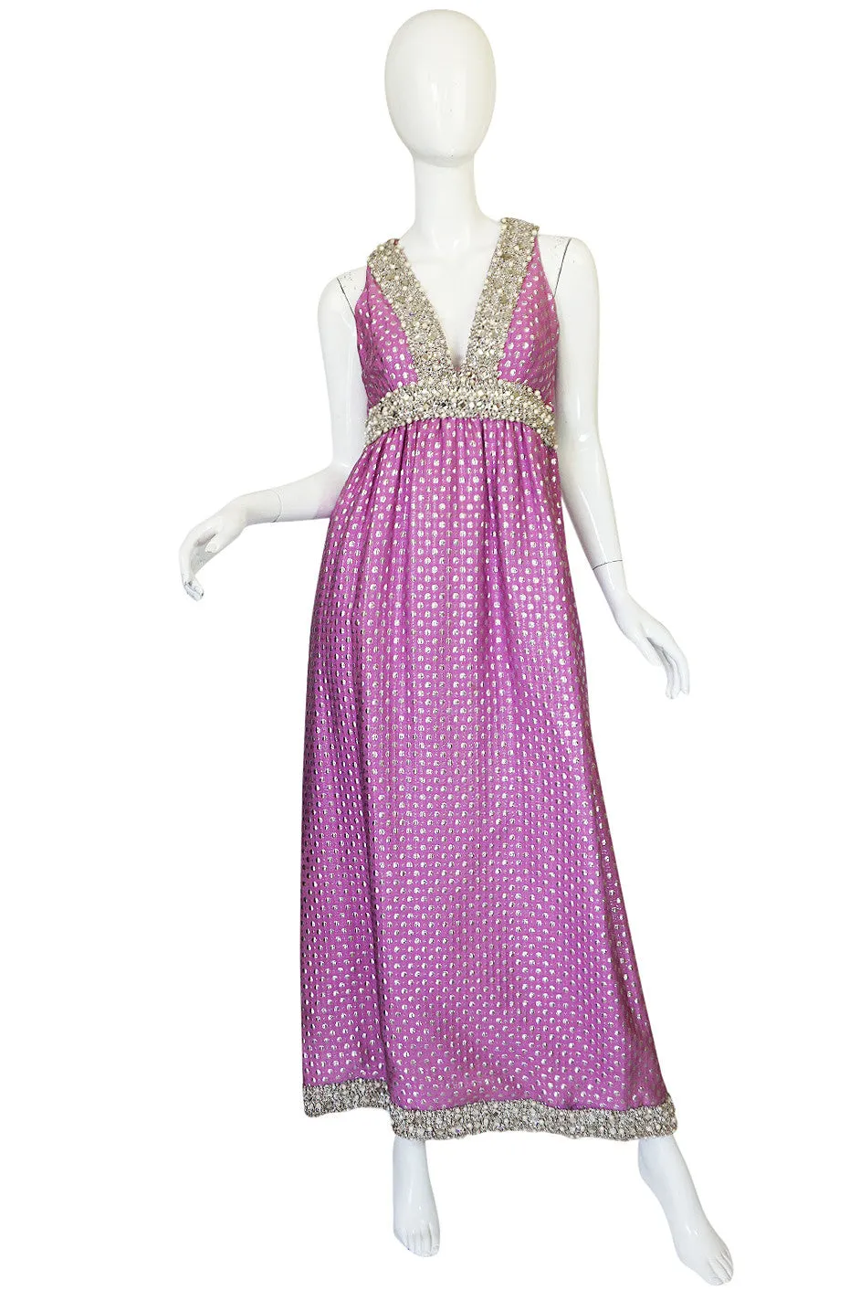 c1965-69 Lavender & Silver Beaded Oscar de la Renta Dress