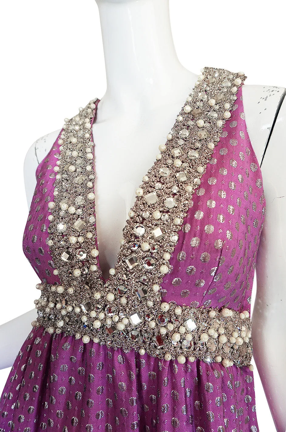 c1965-69 Lavender & Silver Beaded Oscar de la Renta Dress