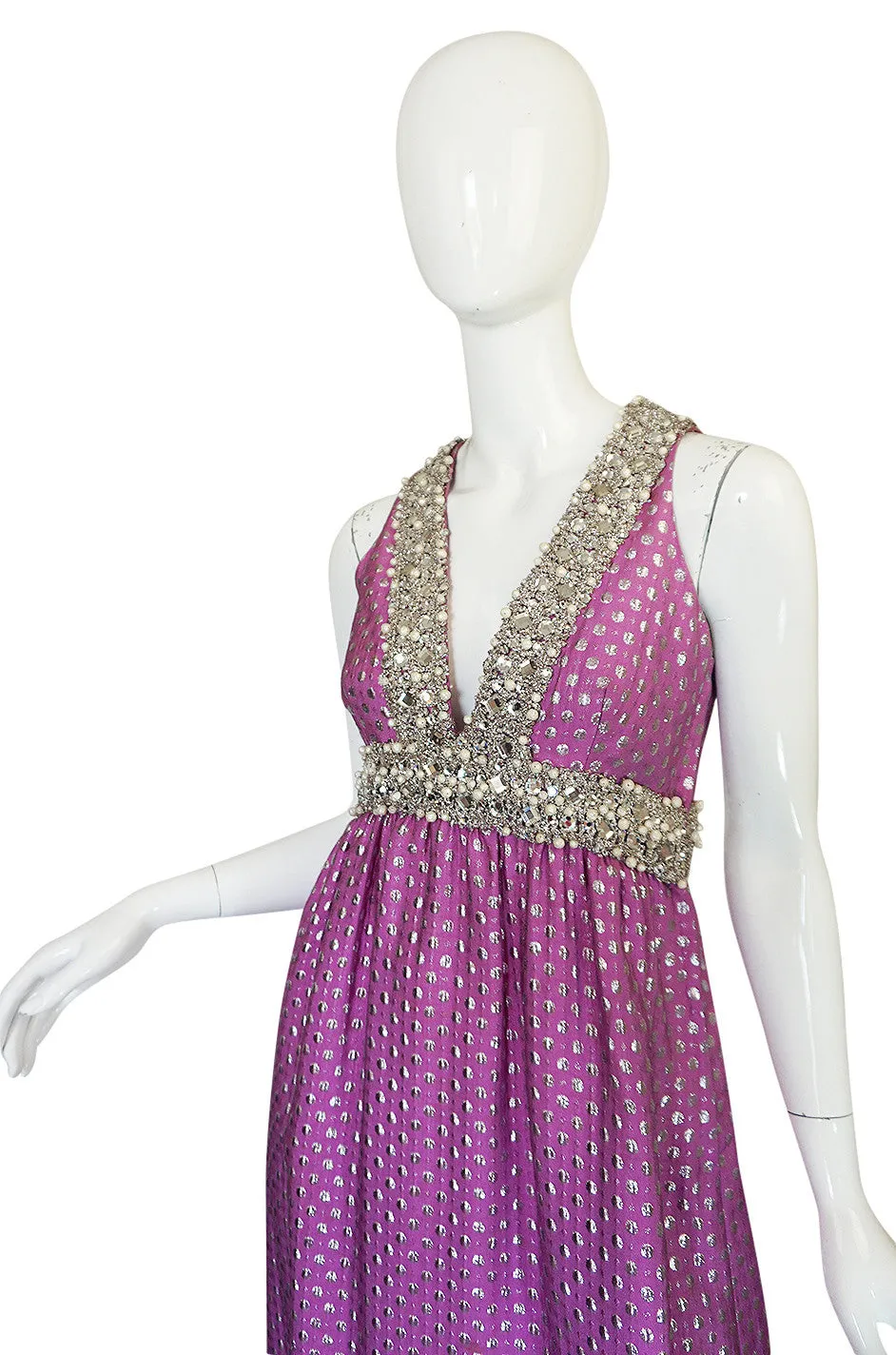 c1965-69 Lavender & Silver Beaded Oscar de la Renta Dress