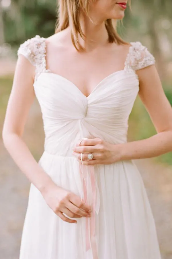 Cap Sleeve Beaded Unique Casual Cheap Beach Wedding Dresses, WD314