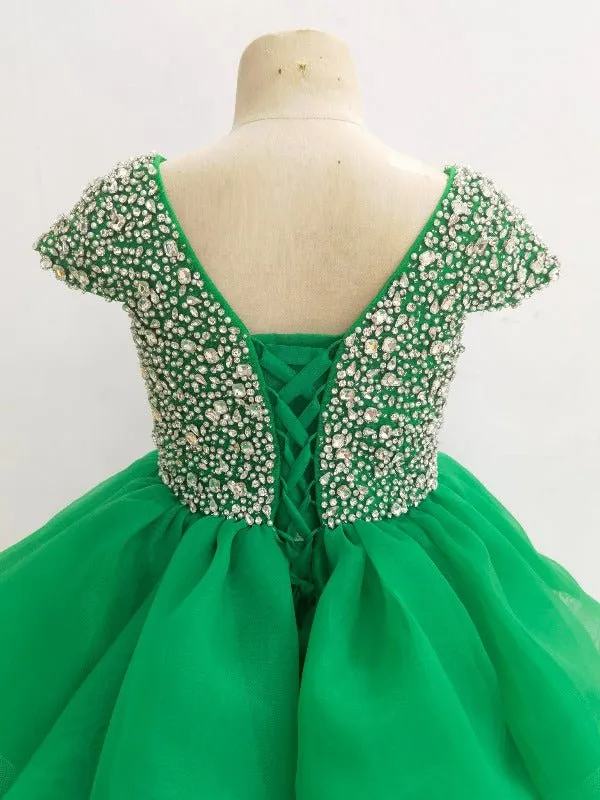 Cap Sleeve Glitzy Beaded Bodice Teen Pageant Dress