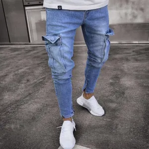 Casual Newest Men's Ripped Jeans Mid Waisted Jeans Pencil Pants