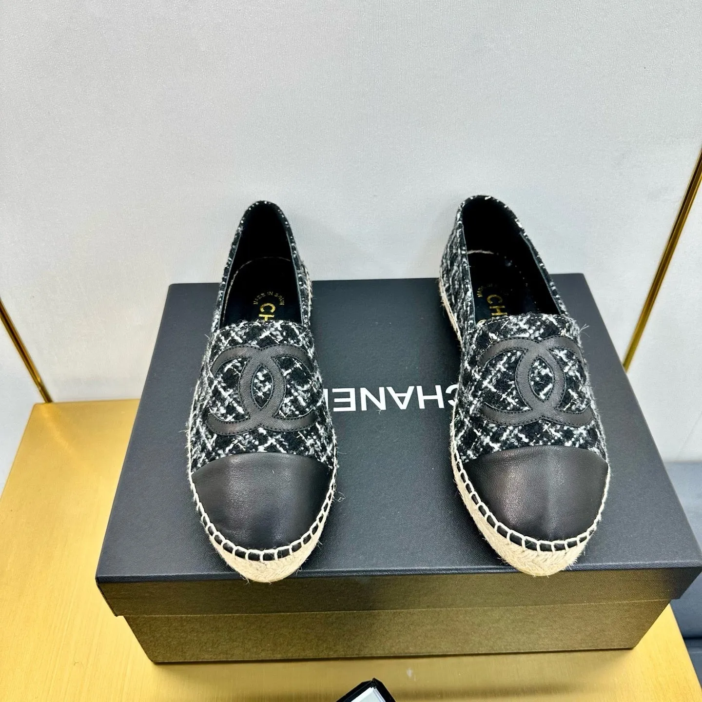 CC 25s Slip–on Espadrilles Black/White Tweed 297824