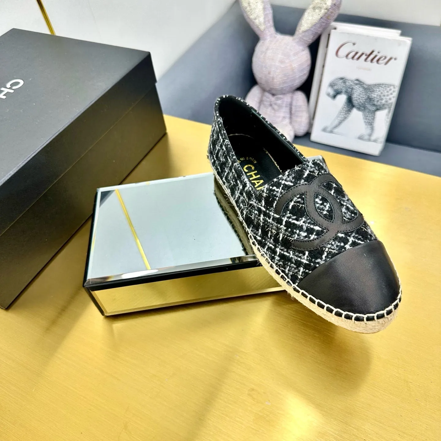 CC 25s Slip–on Espadrilles Black/White Tweed 297824