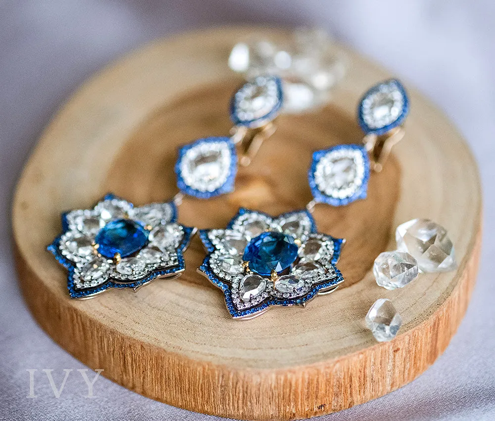Ceylon Blue Sapphire and Diamond Earrings