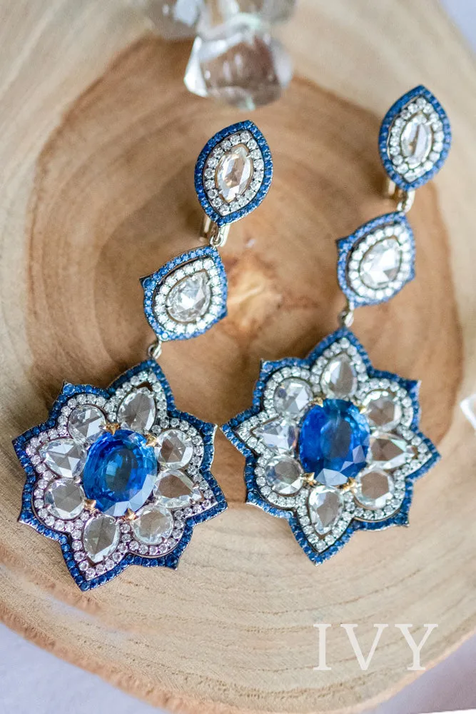 Ceylon Blue Sapphire and Diamond Earrings