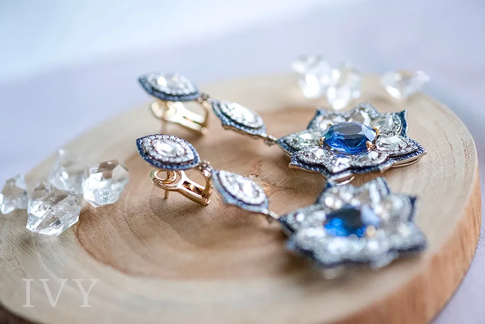 Ceylon Blue Sapphire and Diamond Earrings