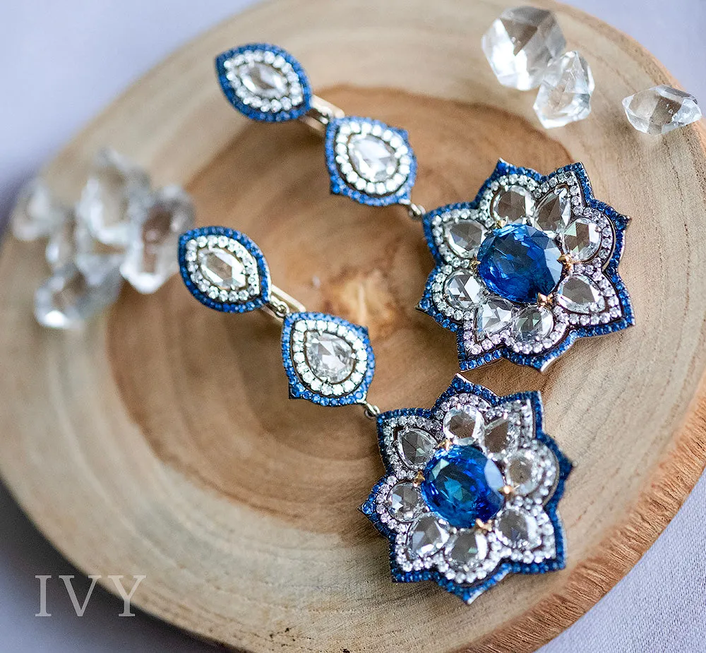 Ceylon Blue Sapphire and Diamond Earrings