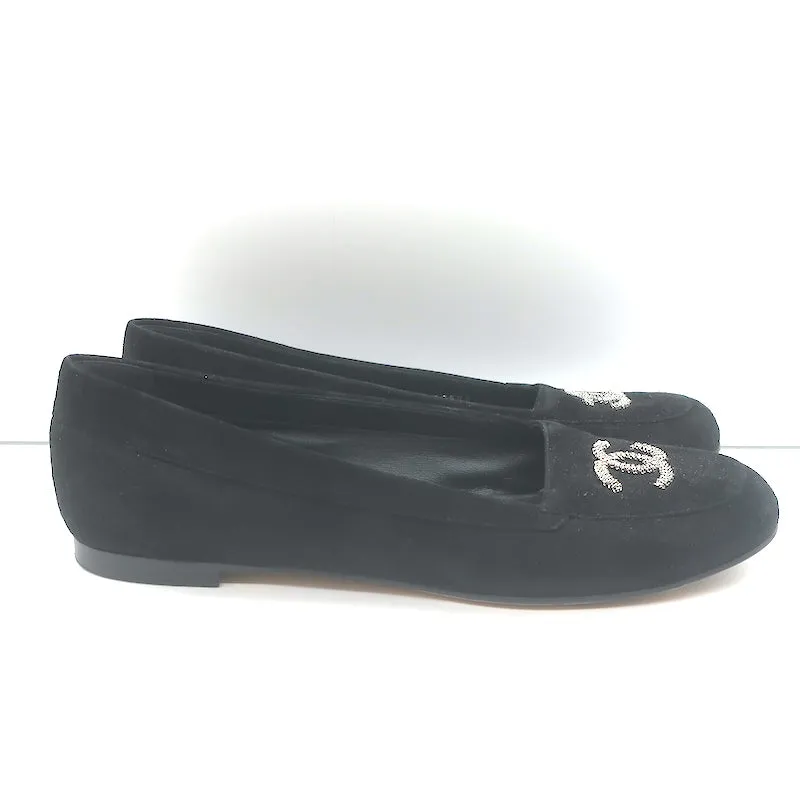 Chanel 17P Chain CC Loafers Black Suede Size 42 Slip-On Flats