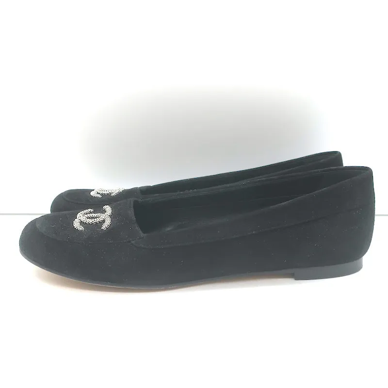 Chanel 17P Chain CC Loafers Black Suede Size 42 Slip-On Flats