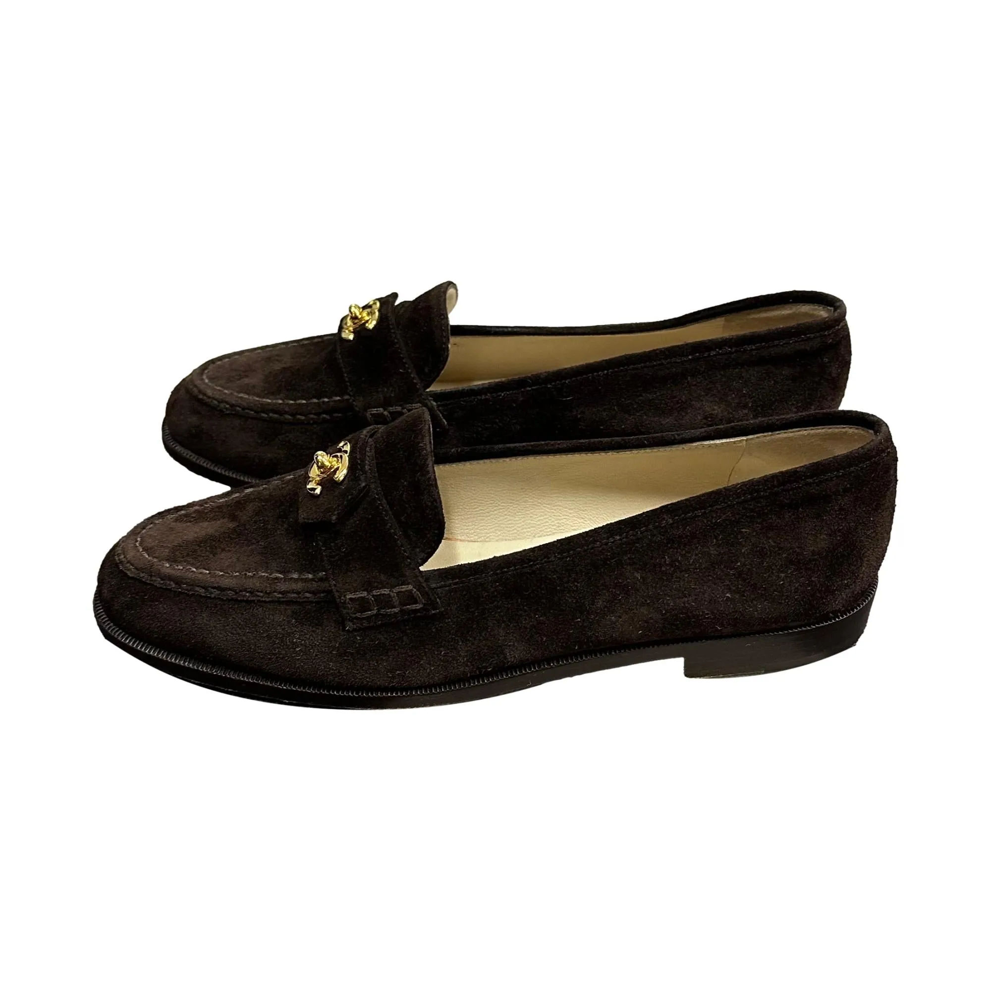 Chanel Brown Suede Turnlock Loafers