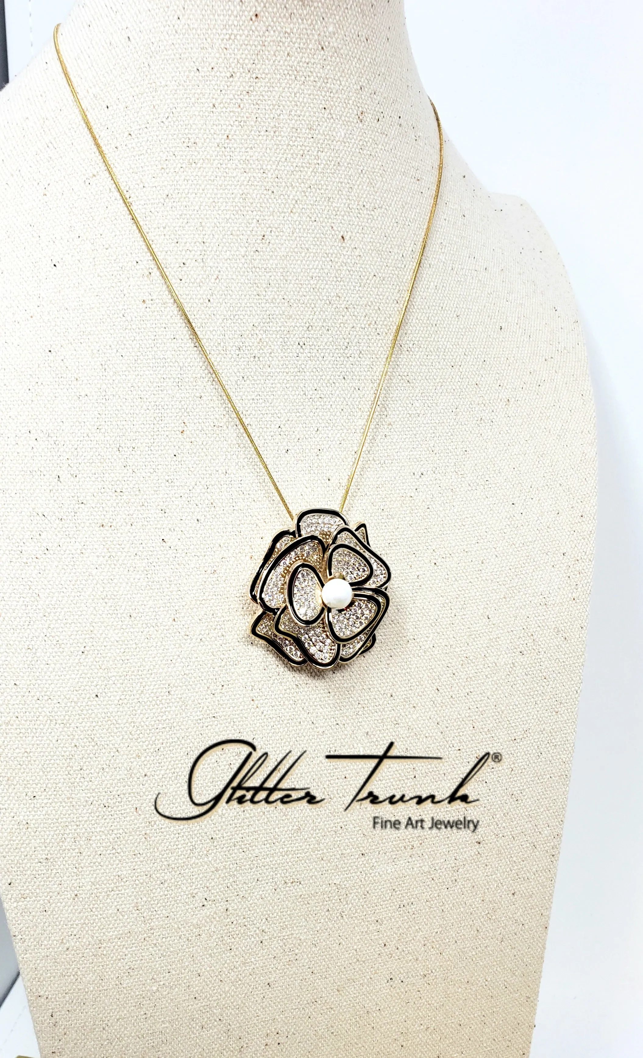 Charlene Rhinestone Pearl Rose Brooch