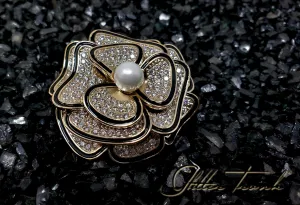 Charlene Rhinestone Pearl Rose Brooch