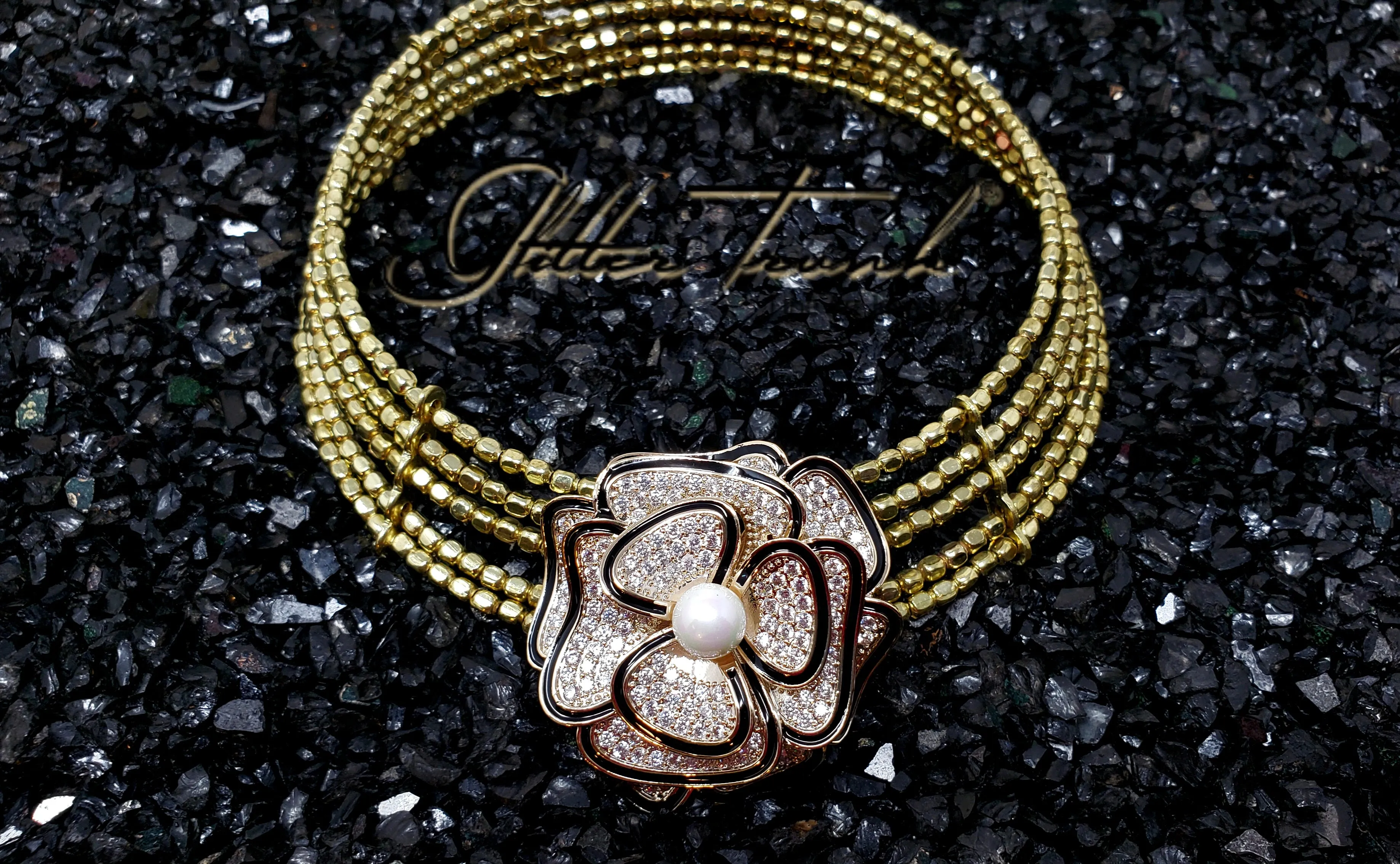 Charlene Rhinestone Pearl Rose Brooch