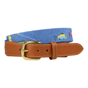 Charleston Belt Yellow Dog Fishing Ocean Blue and Tan Needlepoint - Boys