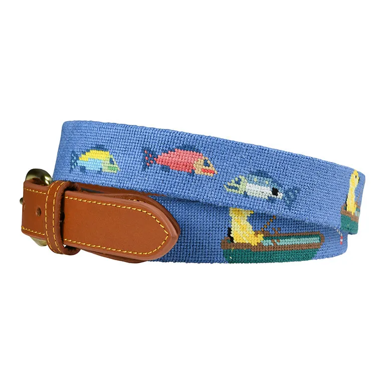 Charleston Belt Yellow Dog Fishing Ocean Blue and Tan Needlepoint - Boys