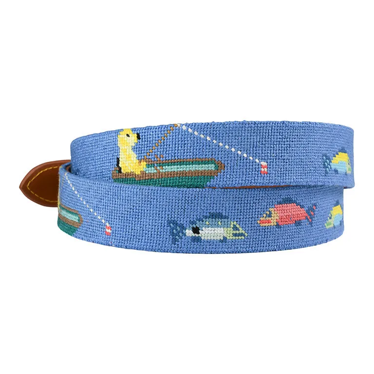 Charleston Belt Yellow Dog Fishing Ocean Blue and Tan Needlepoint - Boys