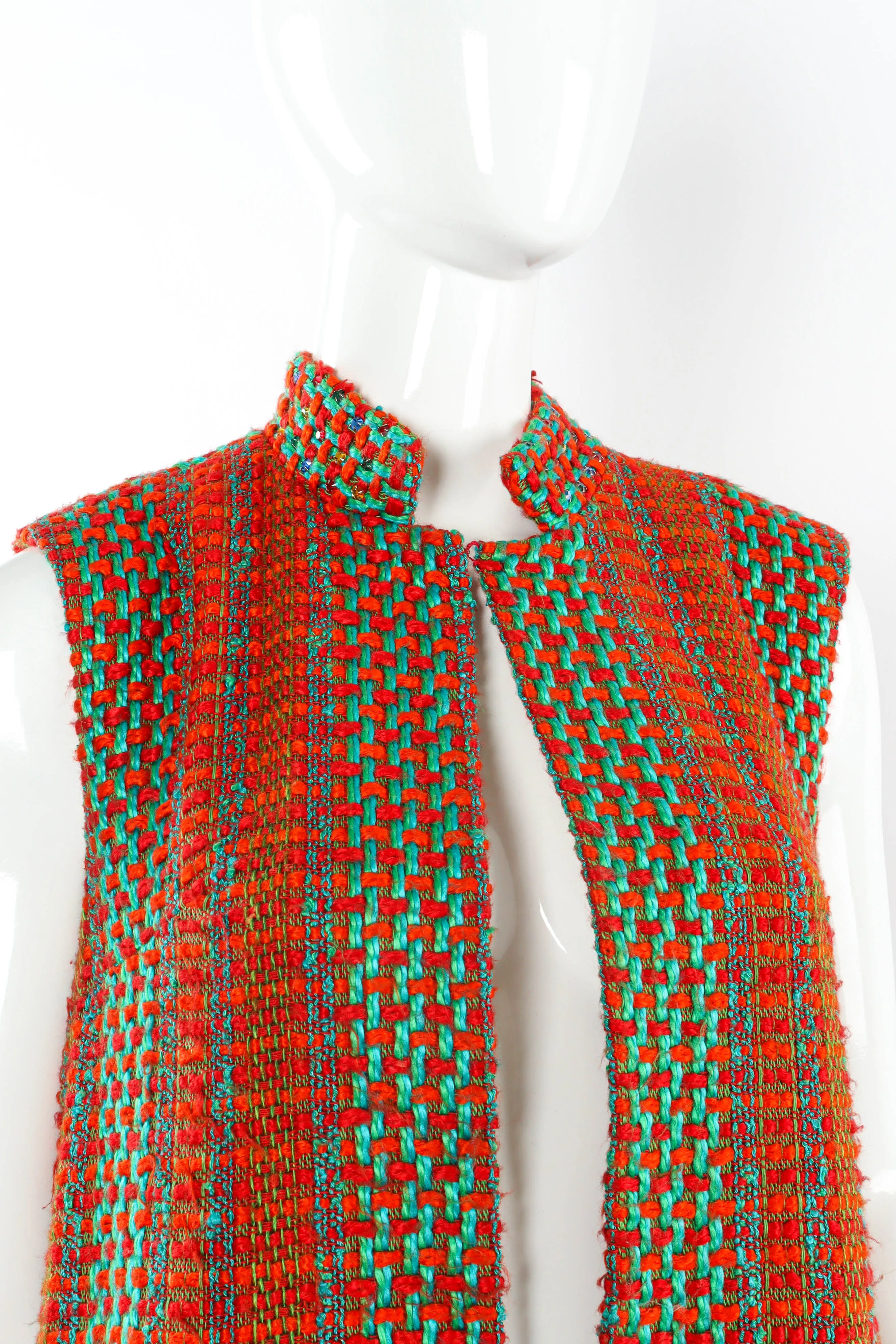 Checkered Yarn Vest Duster