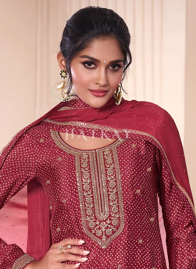 Cherry Red Embroidery Pakistani Style Suit