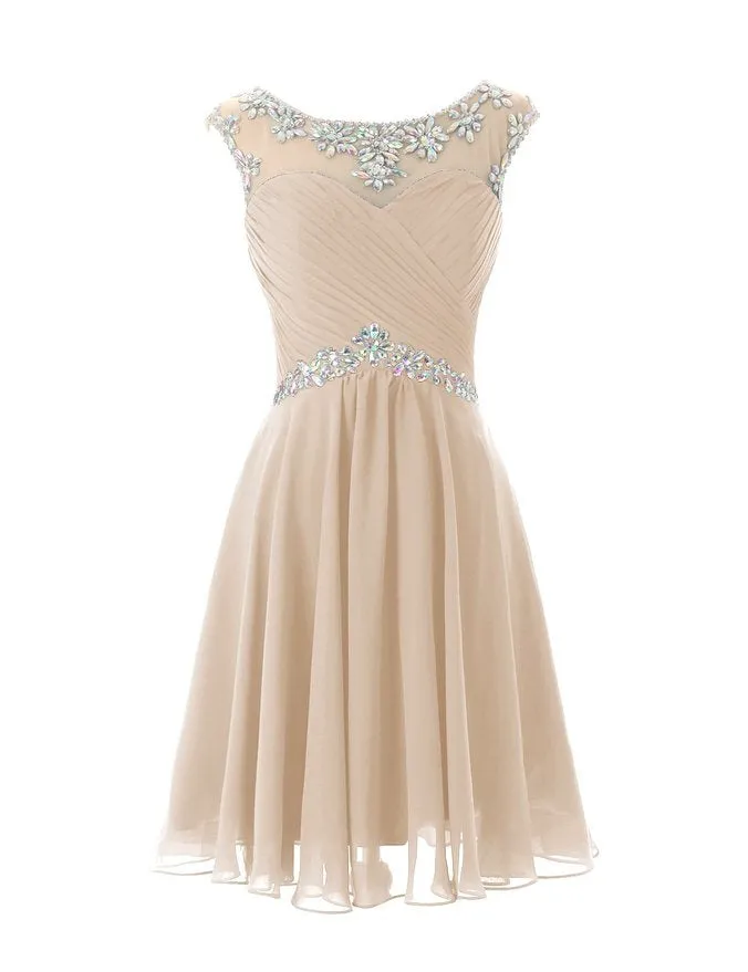 Chiffon Beaded Homecoming Dress , Lovely Short Prom Dress, Beaded Party Dress