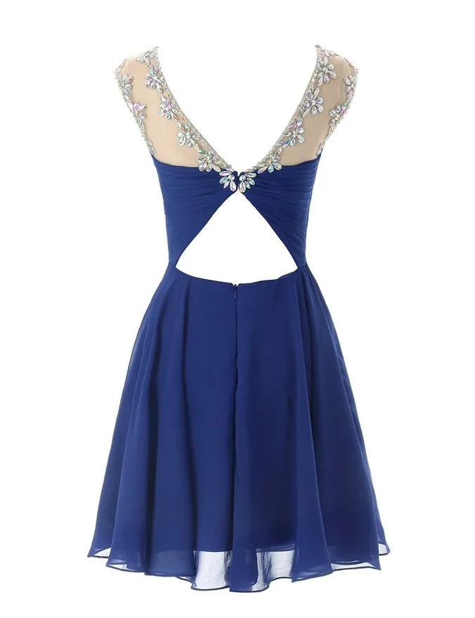 Chiffon Beaded Homecoming Dress , Lovely Short Prom Dress, Beaded Party Dress
