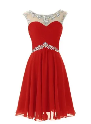 Chiffon Beaded Homecoming Dress , Lovely Short Prom Dress, Beaded Party Dress